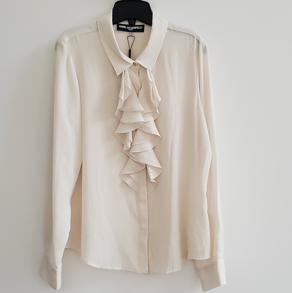 Karl Lagerfeld ruffle button down blouse